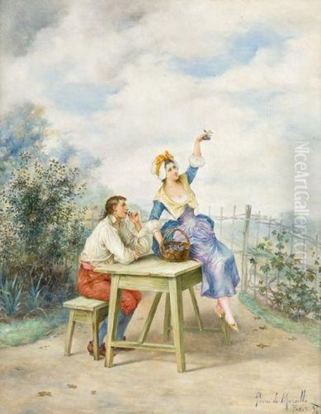 Couple Assis Sur Une Table Et Couple Debout Oil Painting by Marcillo De Torres