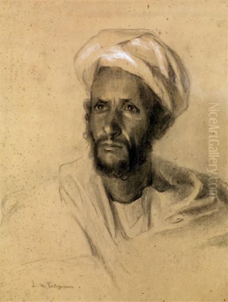 Portrait D'arabe Oil Painting by Charles Emile Vacher De Tournemine