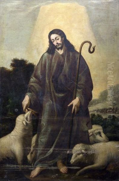 Christus Als Guter Hirte Oil Painting by Miguel Alonso De Tovar