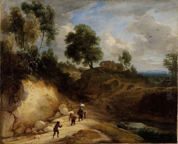 Paysage Vallone A La Route Sablee Oil Painting by Lodewijk De Vadder