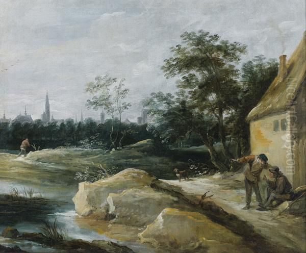 Paysage De Riviere Avec Les Toits D'anvers Dans Le Fond Oil Painting by Lodewijk De Vadder