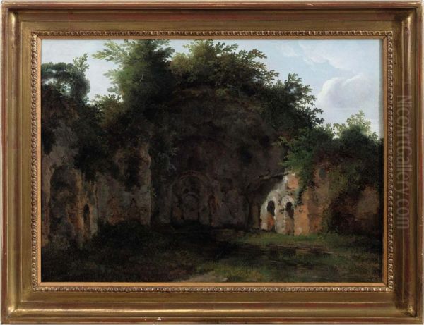 A Roman Grotto Oil Painting by Pierre-Henri de Valenciennes