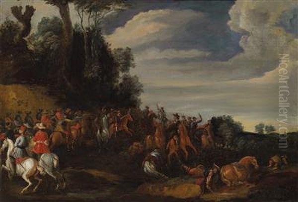 Cavalry Engagement Oil Painting by Esaias Van De Velde