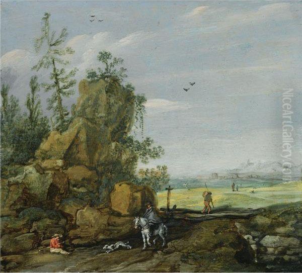 A Rocky Landscape Oil Painting by Esaias Van De Velde