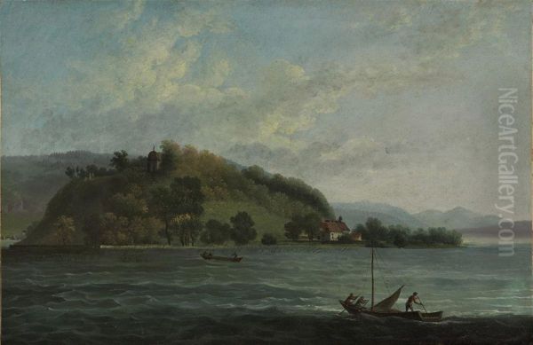 View Of The Ile Saint Pierre On The Lac De Bienne, Canton De Berne,switzerland Oil Painting by Olivier De Verac