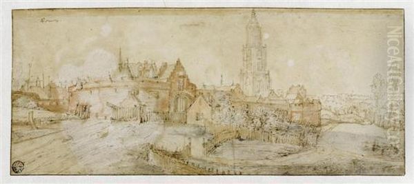 View Of The Town Of Rhenen Seen From Westpoort. Oil Painting by Abraham de Verwer