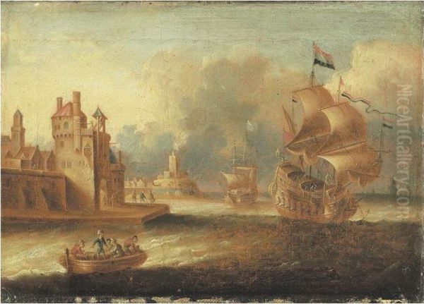 Navire Hollandais Pres D'une Cote Oil Painting by Abraham de Verwer