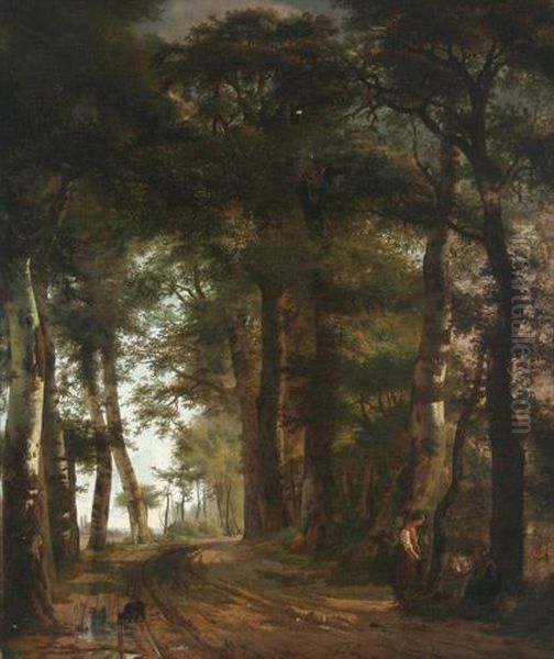 Begegnung Im Wald Oil Painting by Edouard De Vigne