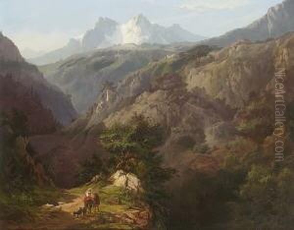 Gebirgslandschaft. Oil Painting by Edouard De Vigne