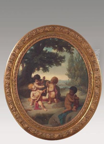 Putti Musiciens Oil Painting by Jules de Vignon