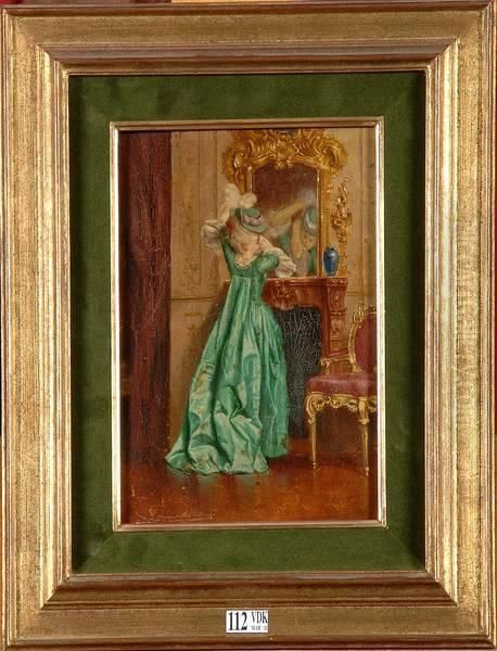 Elegante Devant Le Miroir De La Cheminee Oil Painting by Alfred De Vigny