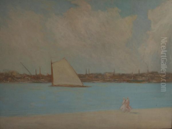 An Arabian Waterfront Oil Painting by Joseph Vickers De Ville