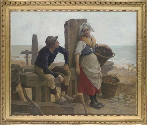 Fisherfolk Waiting For The Catch Oil Painting by Maurice De Villeroy