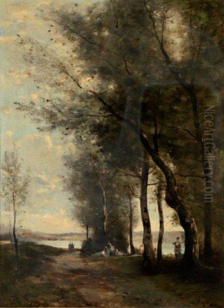 Repos Sous L'arbre Oil Painting by Adolphe De Villers