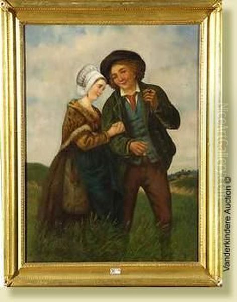 Couple De Paysans Endimanches Oil Painting by Adolphe De Villers