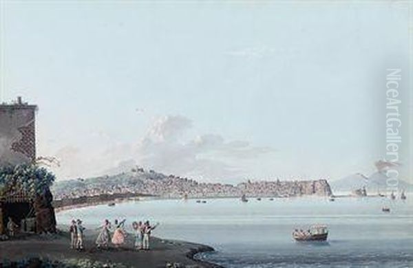 The Bay Of Naples, Vesuvius Beyond Oil Painting by Michele De Vito