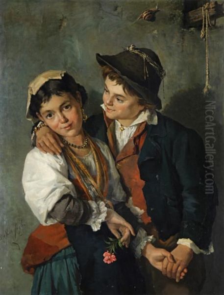 A Young Couple Oil Painting by Figlio De Vivo