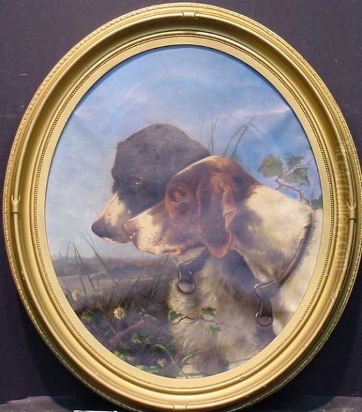 Two Hunting Dogs Oil Painting by Figlio De Vivo