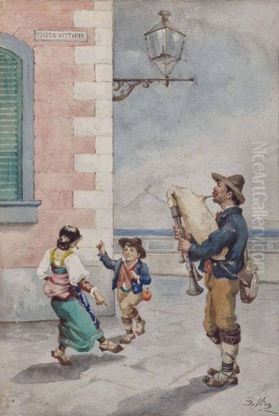 Tarantella In Piazza Vittoria A Napoli Oil Painting by Tommaso De Vivo