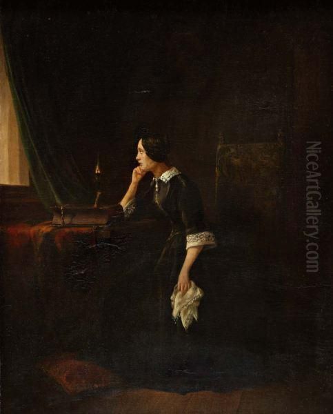 Treurende Vrouw Bij Kaarslicht Oil Painting by Samuel De Vletter