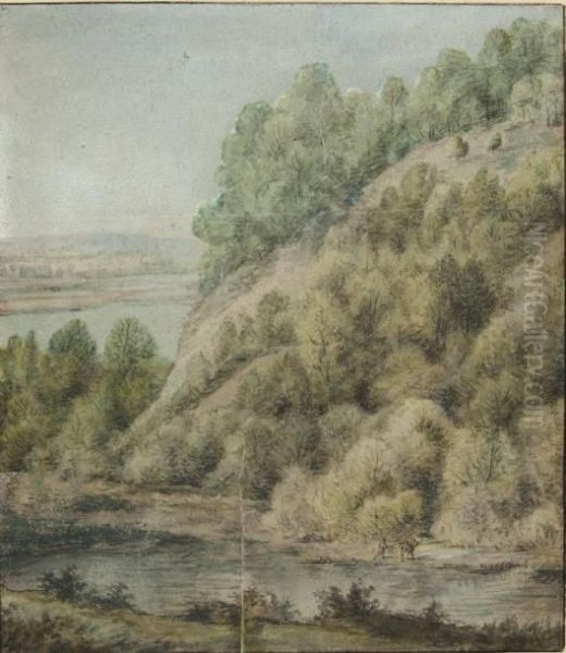 Promeneur Dans Un Paysage Montagneux Et Fluvial Oil Painting by Simon De Vlieger