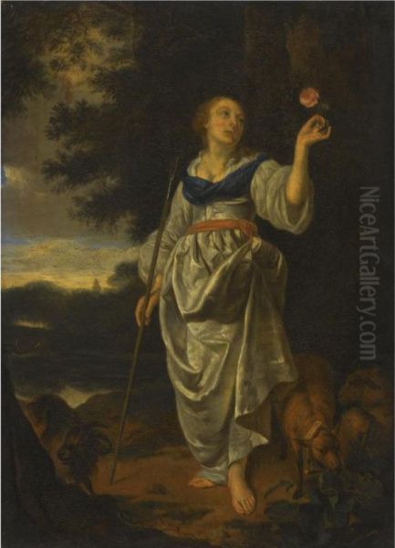 A Shepherdess Oil Painting by Arie de Vois