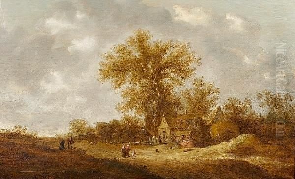 Figures On A Country Path Before A Farmstead Oil Painting by Joost de Volder