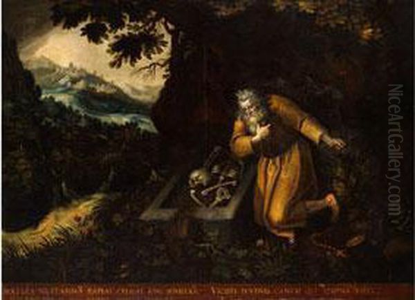 Jacob Der Eremit An Einem Sarkophag Kniend Oil Painting by Daniel De Vos