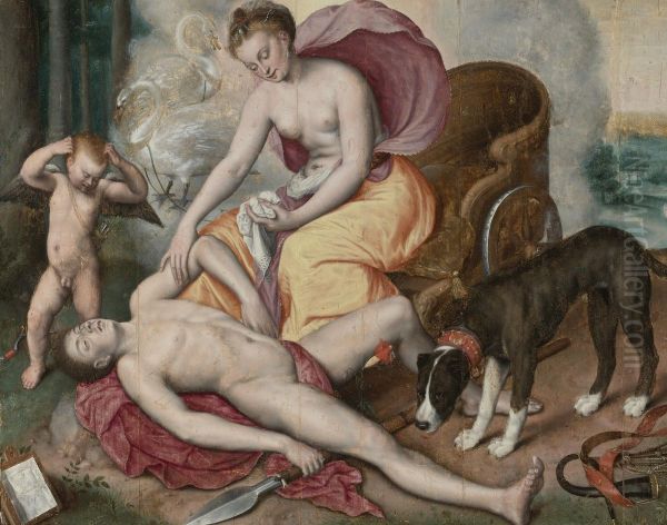 Venus And Adonis Oil Painting by Maarten de Vos