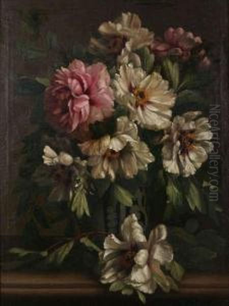 Stilleven Met Bloemen Oil Painting by P De Vos