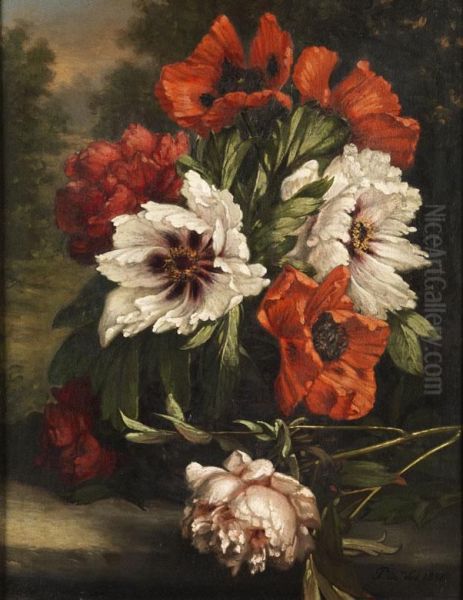 Blumenstilleben Oil Painting by P De Vos