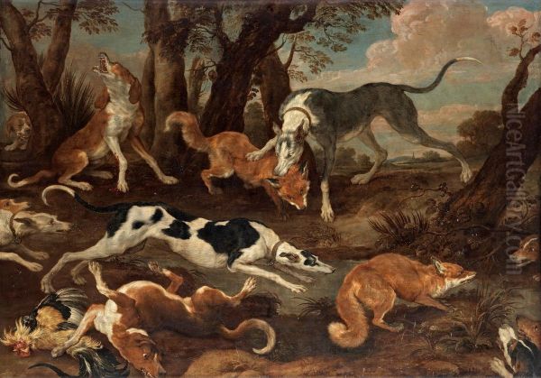 Dogs Attacking Foxes Oil Painting by Paul de Vos