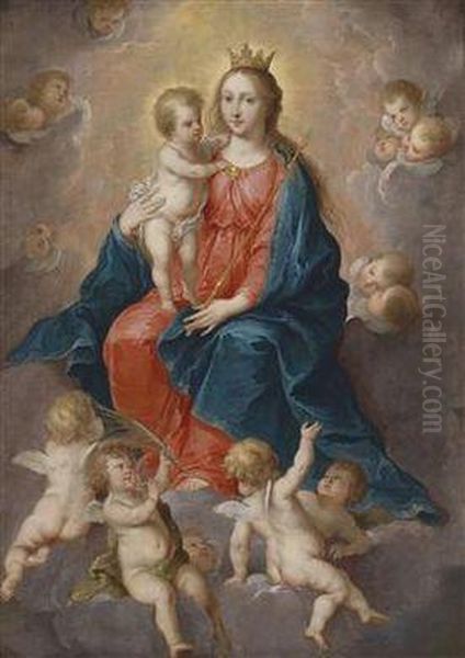 The Virgin And Child On A Cloud Oil Painting by Simon de Vos