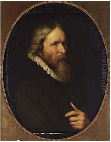 A Portrait Of A Bearded Man, Bust Length, Wearing A Black Coat With A Oil Painting by Abraham de Vries