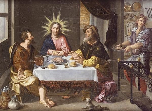 The Supper At Emmaus Oil Painting by Dirck De Vries