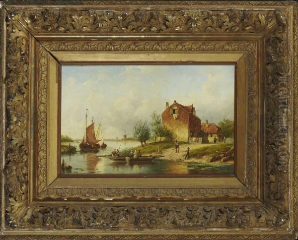 Hollandische Flusslandschaft Oil Painting by Emanuel De Vries