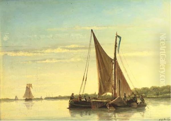 Ships On A Calm Oil Painting by Emanuel De Vries