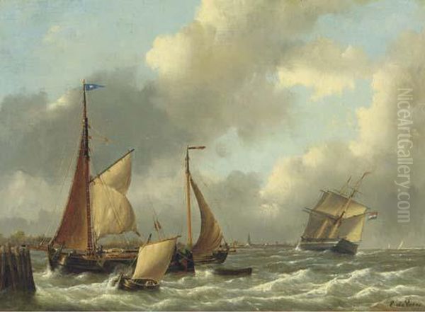 A Busy Estuary Oil Painting by Emanuel De Vries