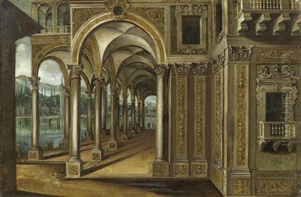 Palace Architecture With Figures Oil Painting by Paul Vredeman de Vries