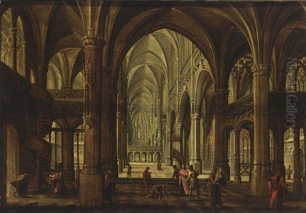 A Church Interior With Christ And The Adulterous Woman Oil Painting by Paul Vredeman de Vries