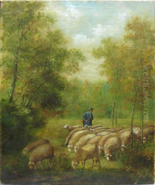 Berger Et Ses Moutons Oil Painting by Arthur De Waerhert