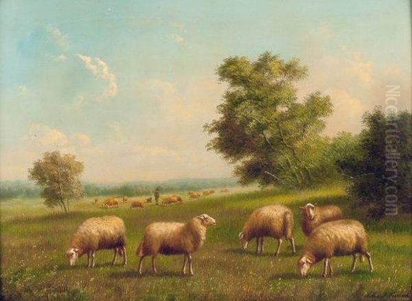 Moutons A La Prairie Oil Painting by Arthur De Waerhert