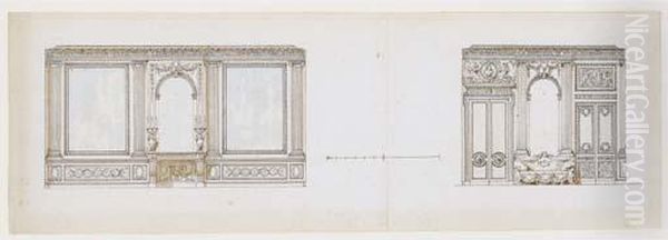 Deux Projets De Decoration D'un Grand Salon Louis Xvi Oil Painting by Charles de Wailly