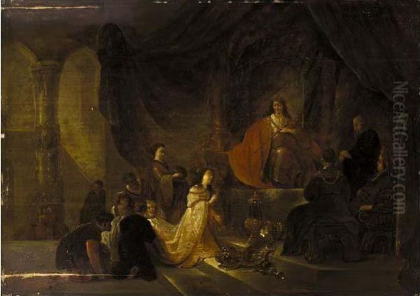 The Queen Of Sheba Before Solomon Oil Painting by Gerrit de Wet