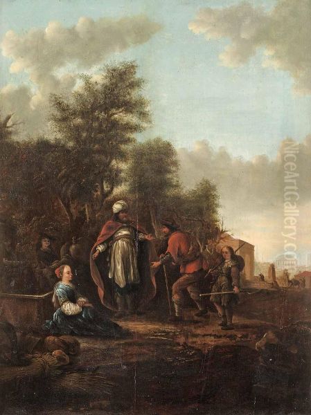 Landskap Med Biblisk Figurscen Oil Painting by Jacob Jacobsz De Wet