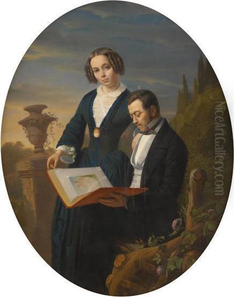 Portrait De Marie Et Louis Verstraete Oil Painting by August De Wilde