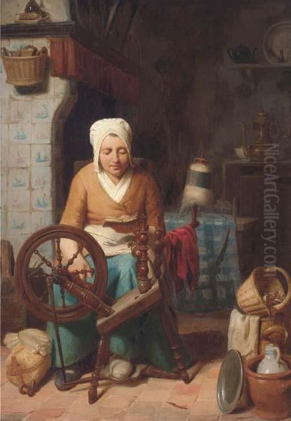 A Rest From Chores Oil Painting by August De Wilde