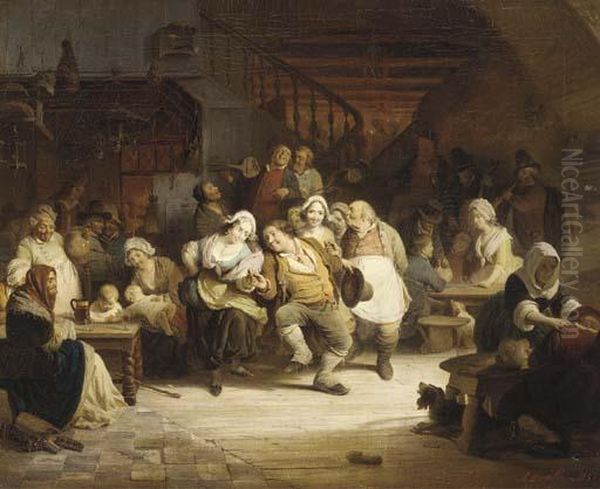 Merrymaking In A Tavern Oil Painting by August De Wilde