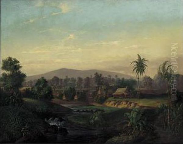 A Mountainous Wooded Landscape In Java Oil Painting by Christoffel Steitz De Wilde