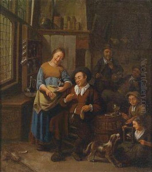 A Tavern Interior With Peasants Oil Painting by Gillis de Winter